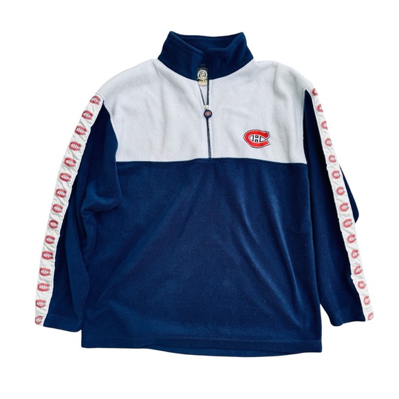 VTG Y2K Montreal Canadiens NHL Fleece Half Zip Blue Sweater Size: L - Picture 1 of 8